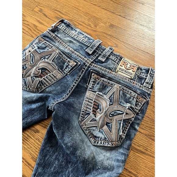 Rock Revival Other - Rock Revival Jeans Men's 32x30 Selwyn Leather Insert Star Slim Taper Distressed